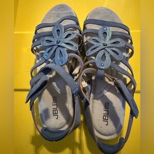 JBU Light Blue Floral Sandals.  From smokefree/pet free home. Never worn.